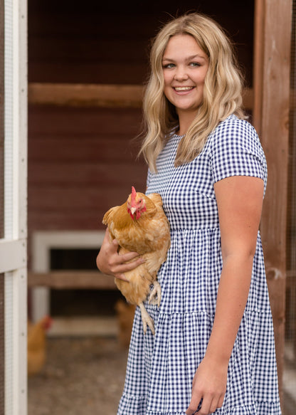 Navy Gingham Midi Dress Dresses