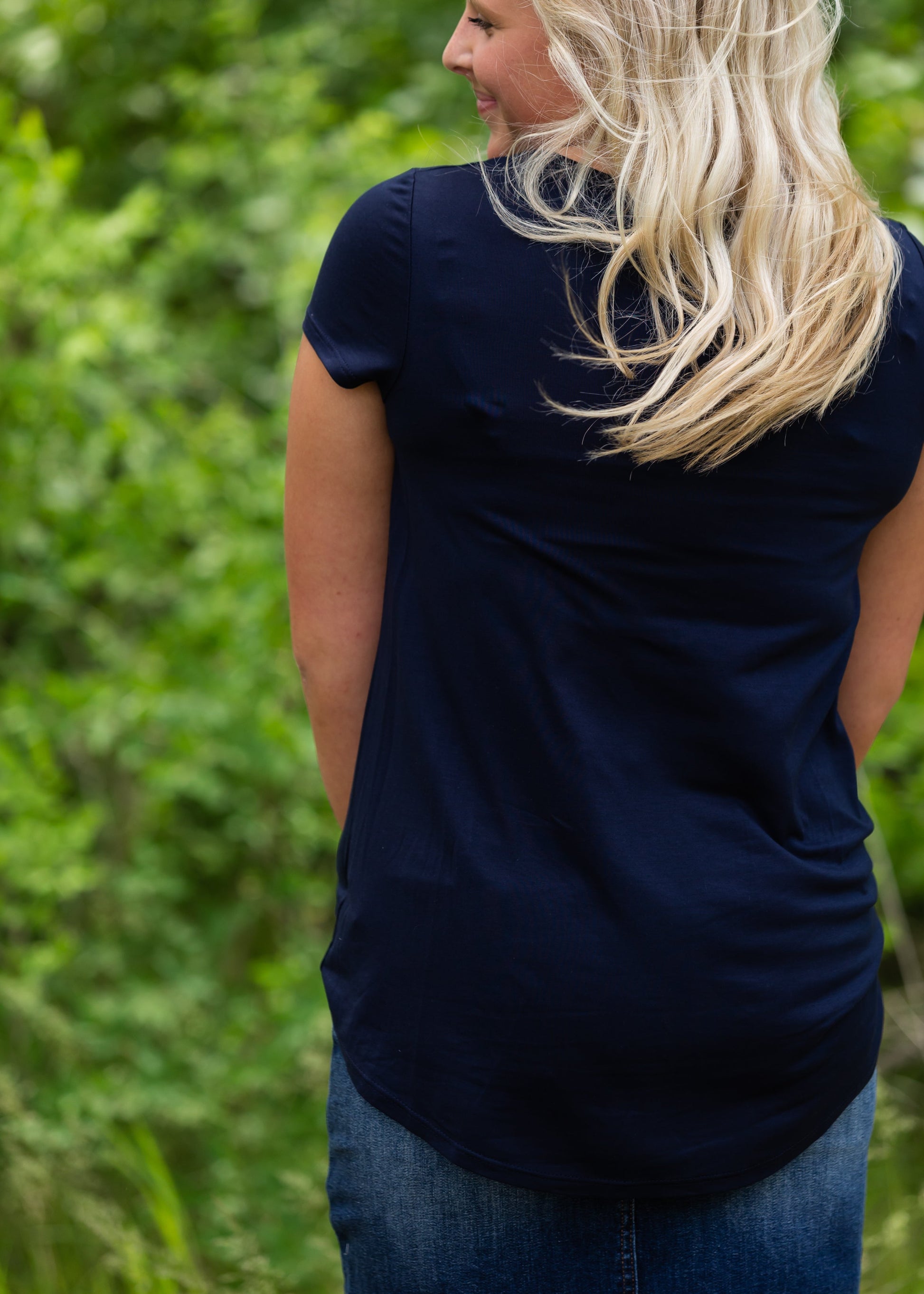 Navy Hi-Lo Short Sleeve Tee Tops