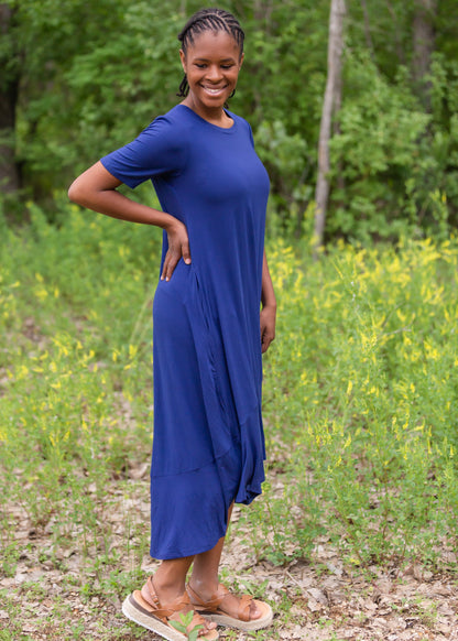 Navy Jersey Knit A-Line Midi Dress - FINAL SALE Dresses