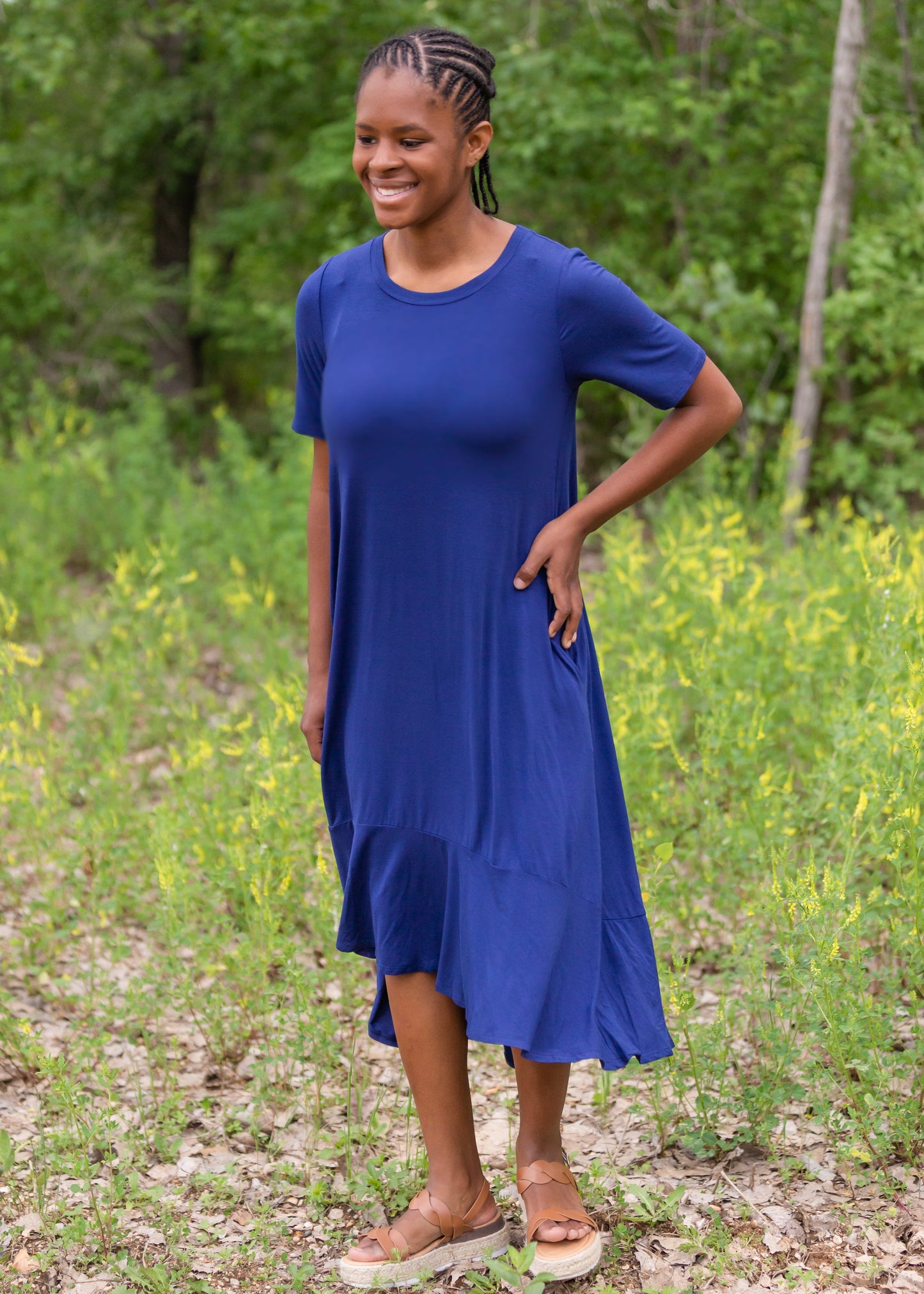 Navy Jersey Knit A-Line Midi Dress - FINAL SALE Dresses