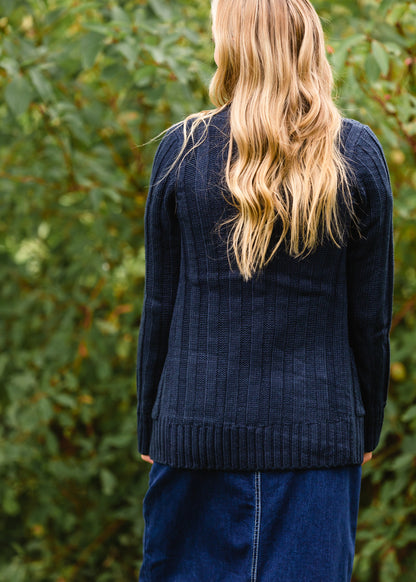 Navy Knitted Cardigan Jacket - FINAL SALE Tops