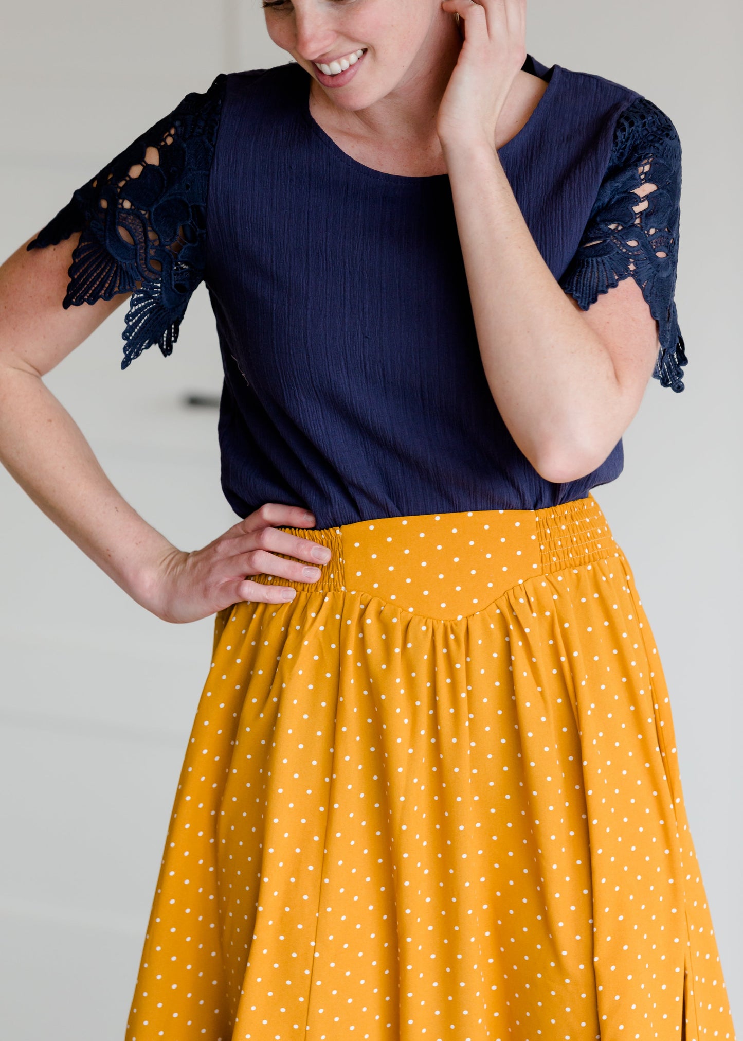 Navy Lace Detail Top - FINAL SALE Tops