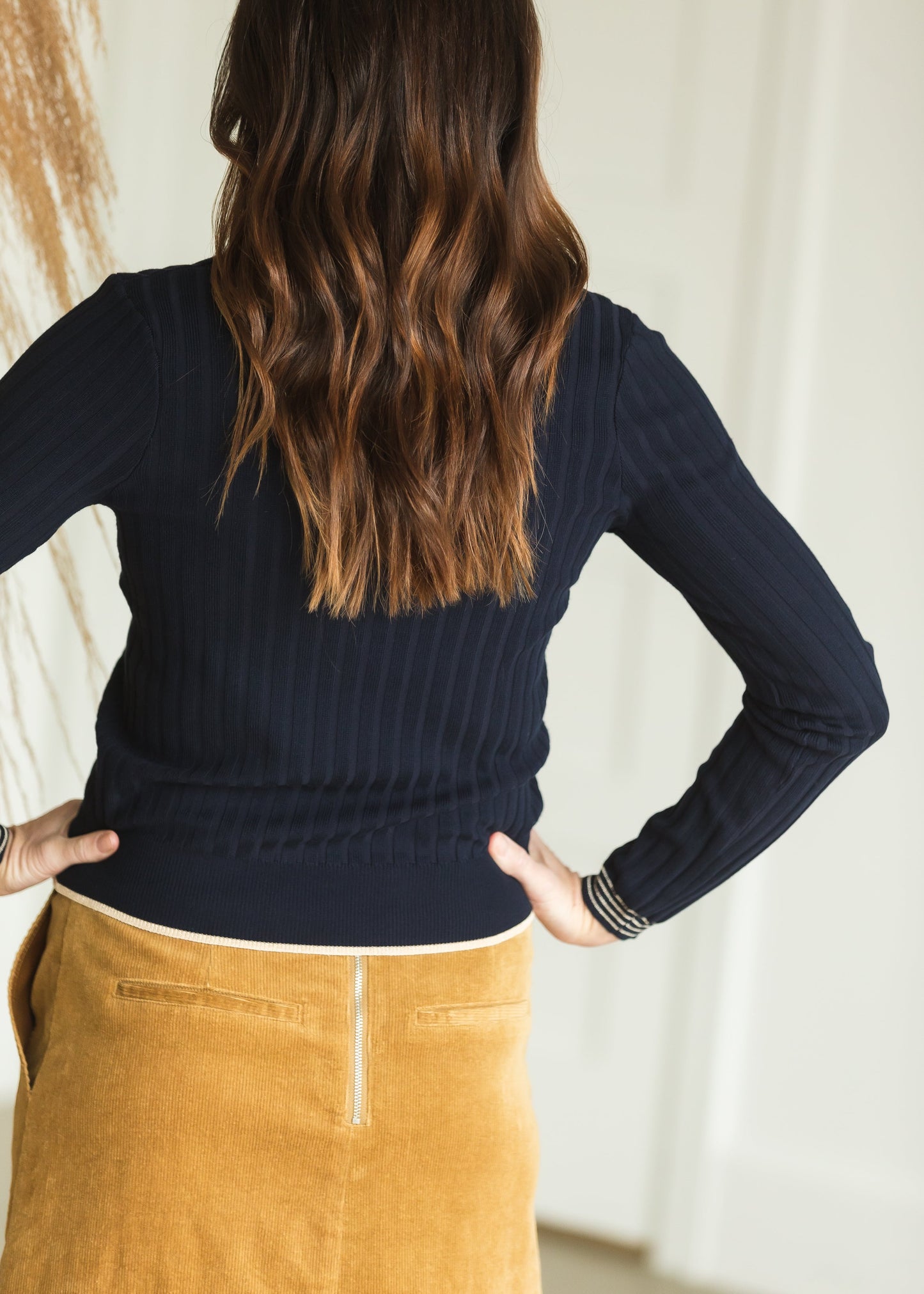 Navy Metail Ribbed Contrast Sweater - FINAL SALE Tops