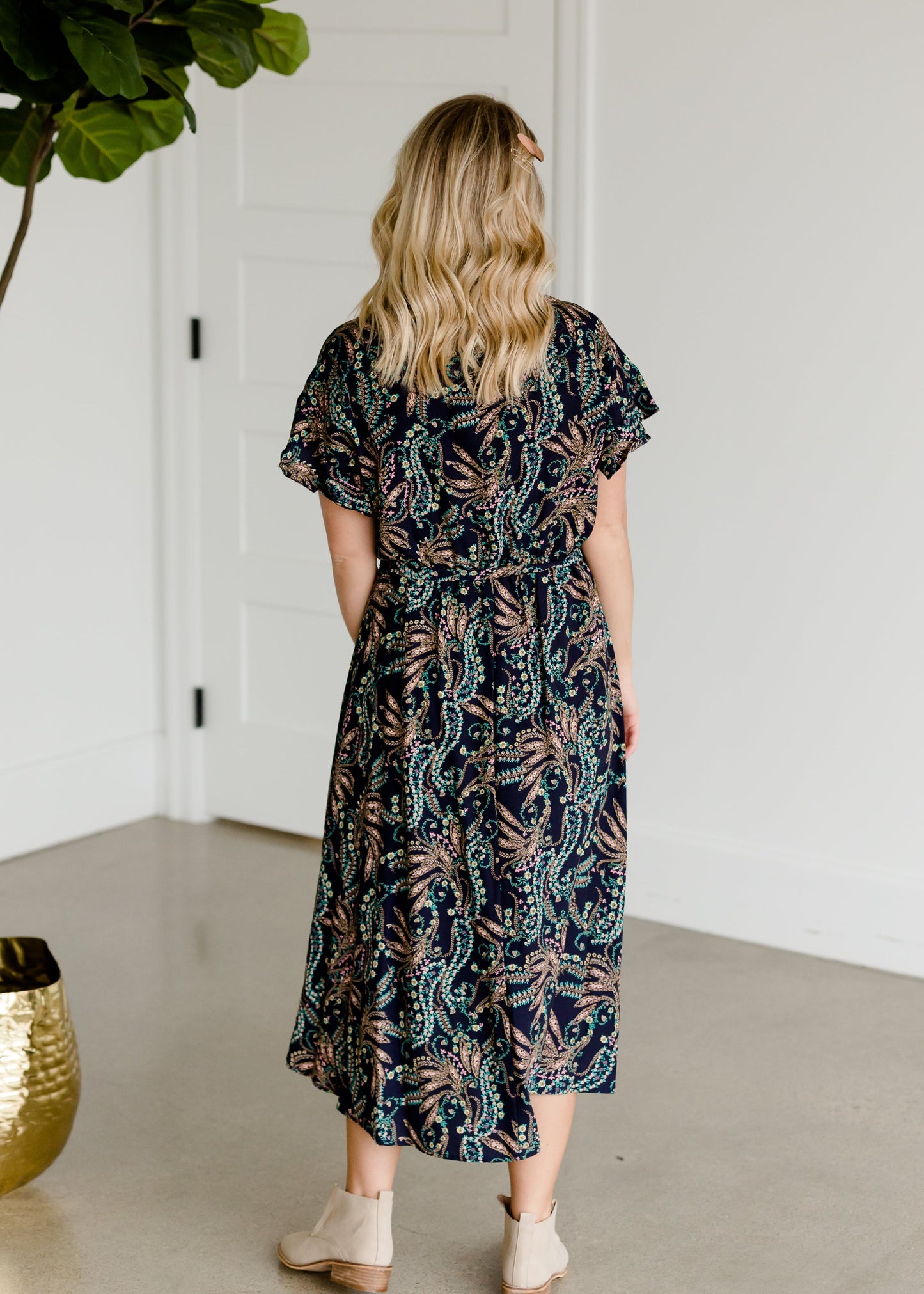 Navy Paisley Print Midi Dress - FINAL SALE Dresses