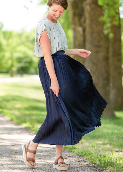 Navy Pleated High Waist Skirt - FINAL SALE Skirts