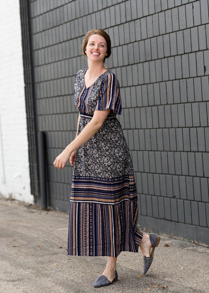 Navy Printed Maxi Dress - FINAL SALE Dresses