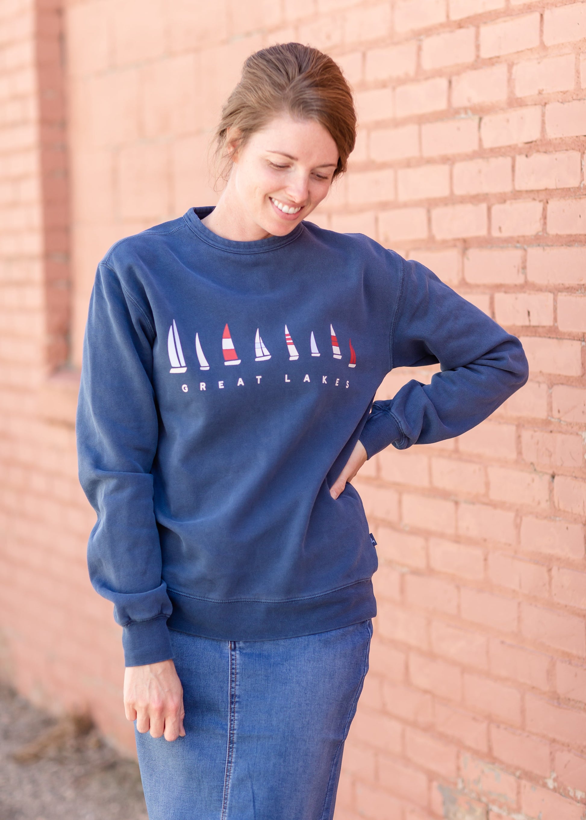 Navy Sailboat Crewneck Sweatshirt Tops