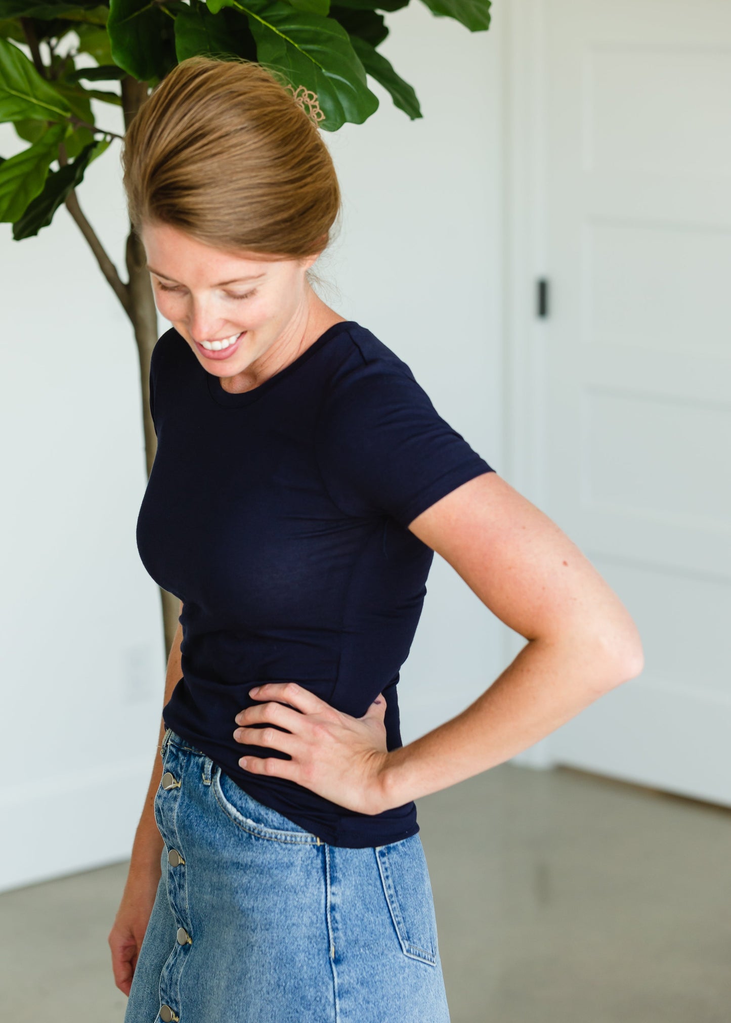 Navy Short Sleeve Crew Neck Layering Tee - FINAL SALE Tops