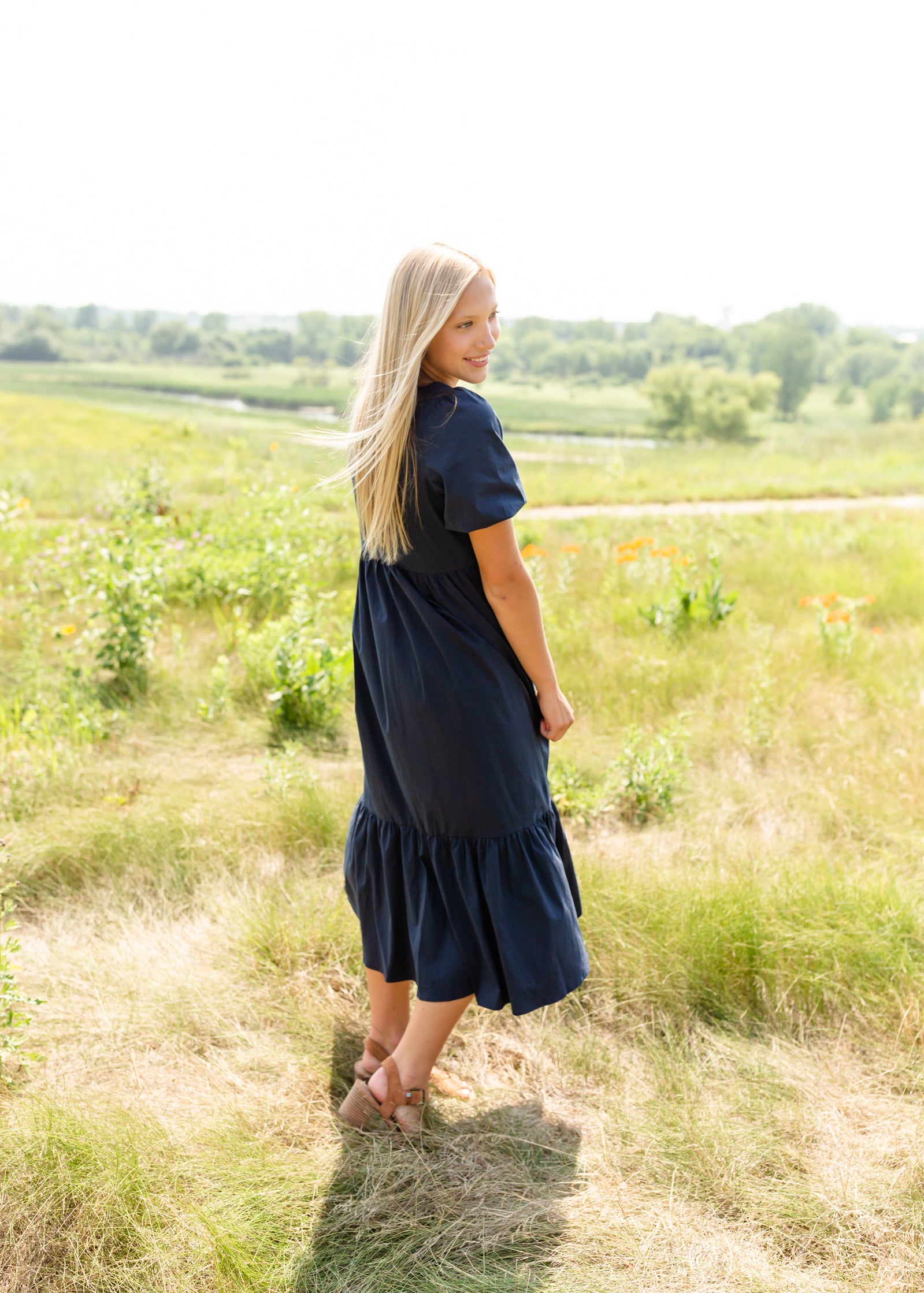 Navy Square Neck Midi Dress - FINAL SALE Dresses