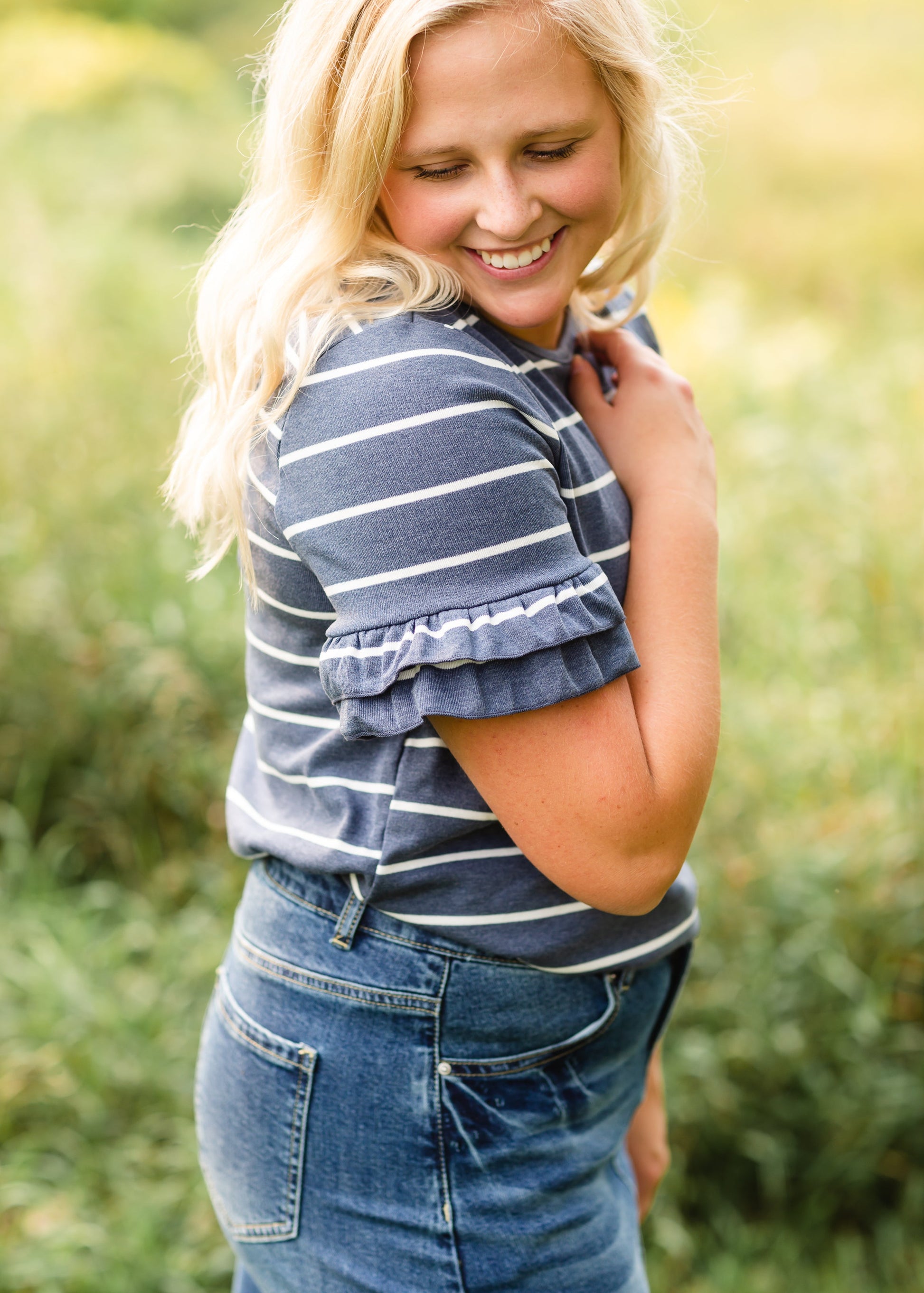 Navy Striped Short Sleeve Top - FINAL SALE Tops