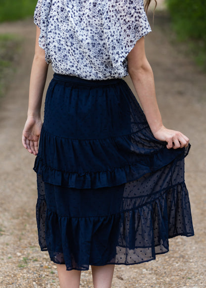 Navy Swiss Dot Tiered Midi Skirt - FINAL SALE Skirts