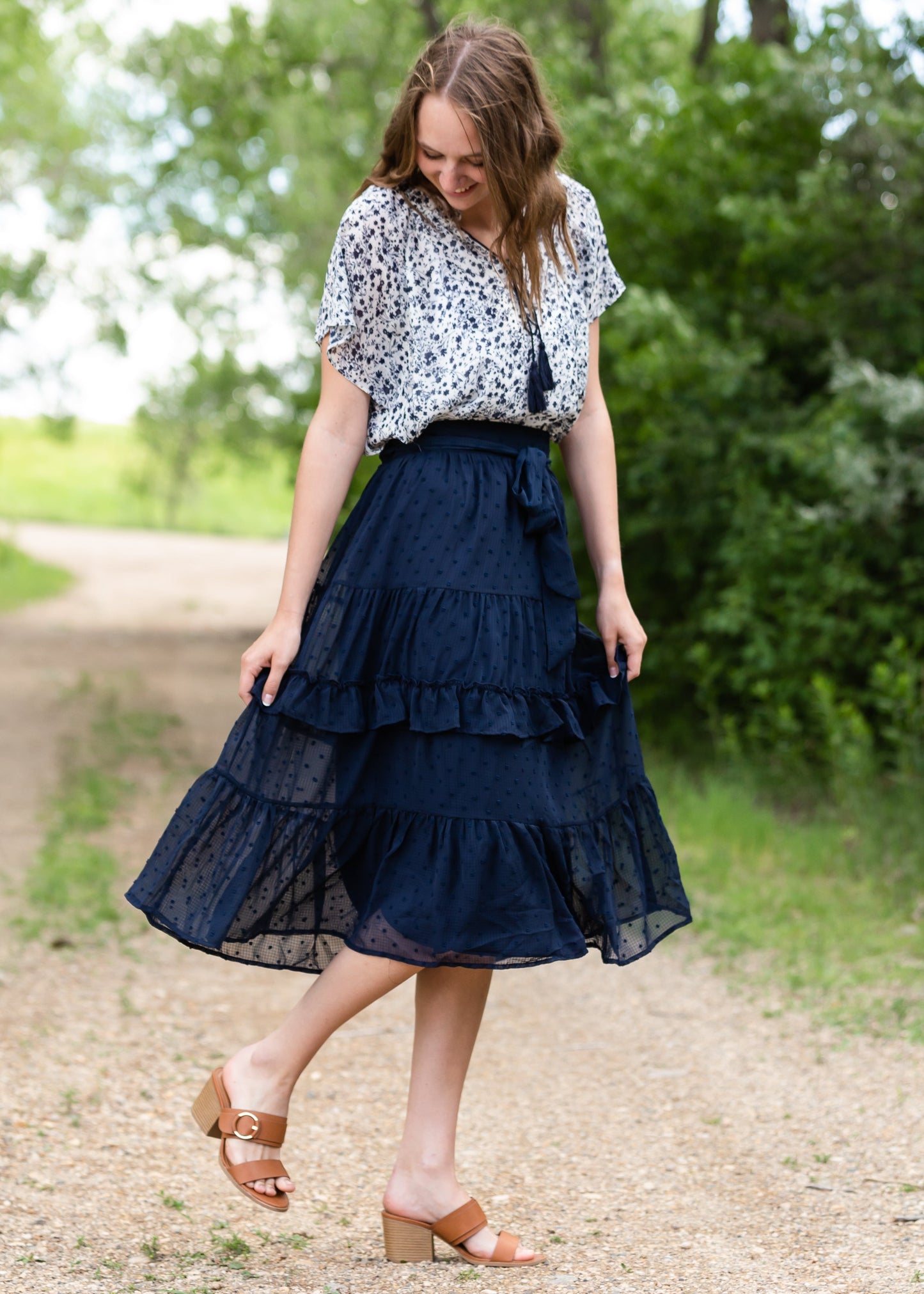 Navy Swiss Dot Tiered Midi Skirt - FINAL SALE Skirts