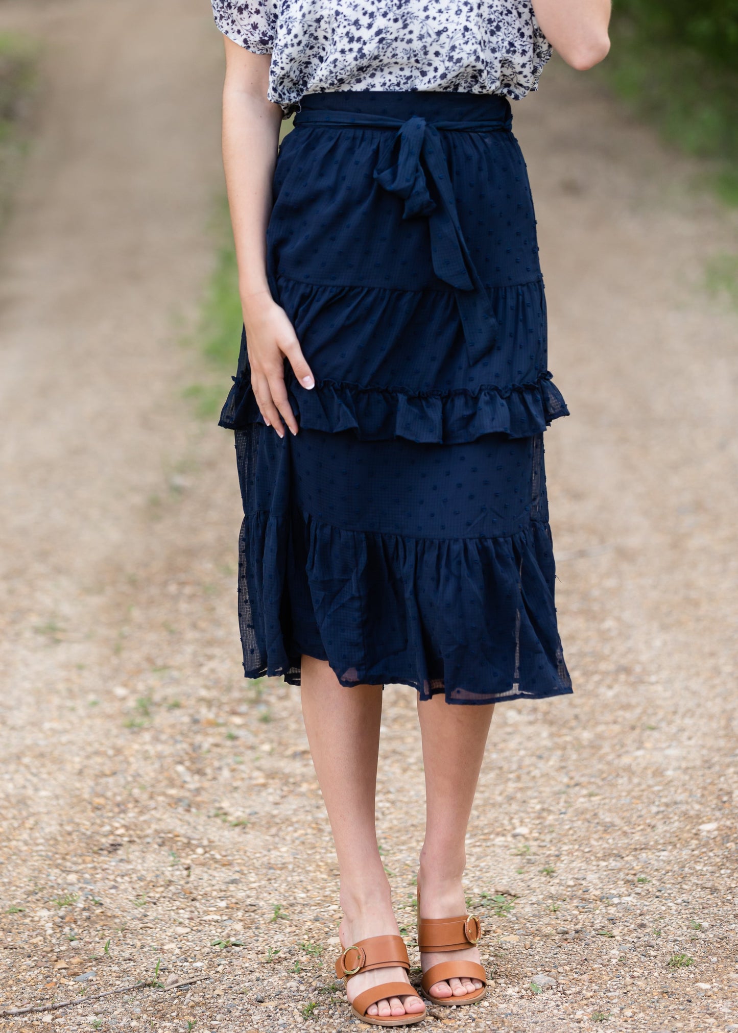 Navy Swiss Dot Tiered Midi Skirt - FINAL SALE Skirts