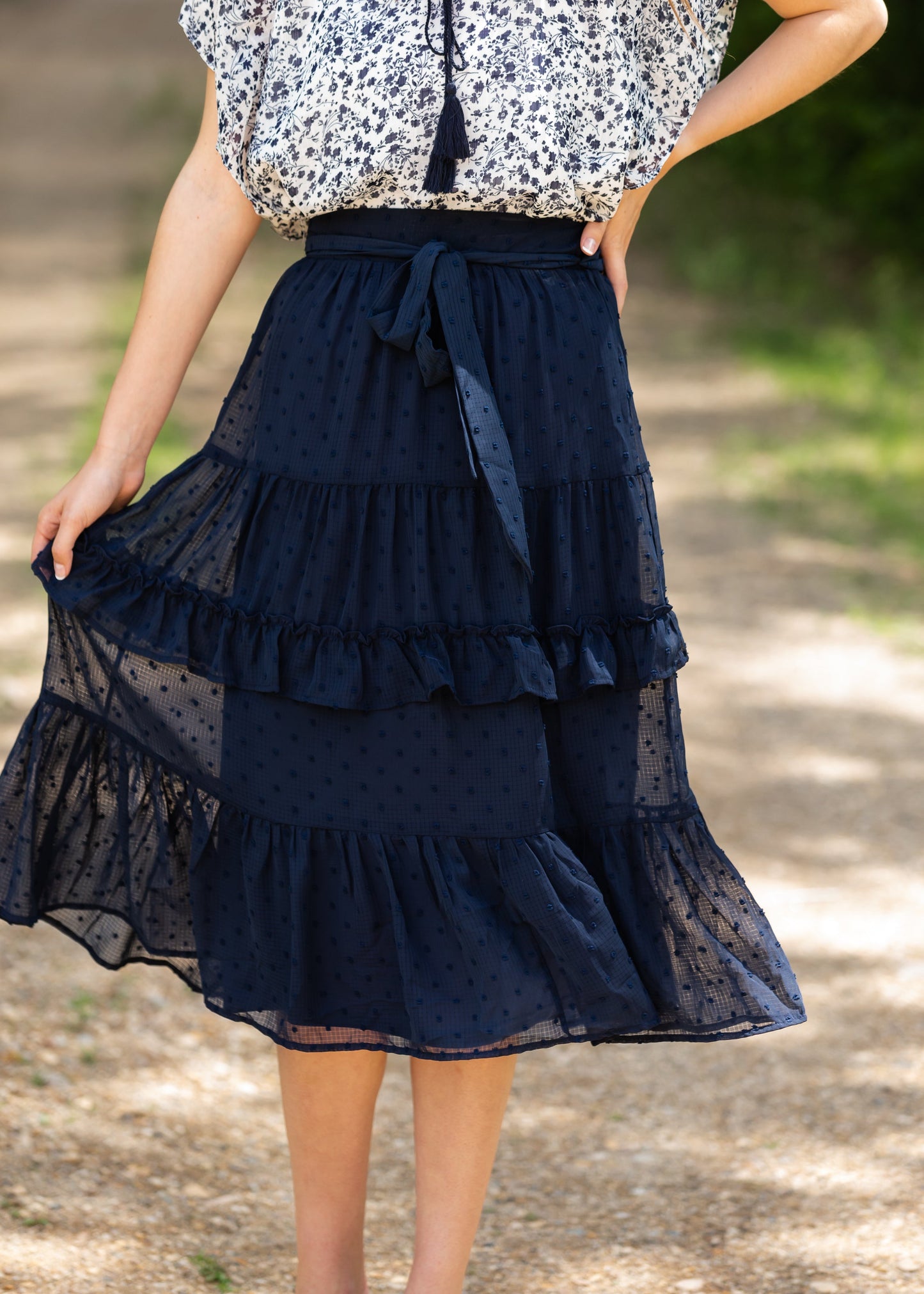 Navy Swiss Dot Tiered Midi Skirt - FINAL SALE Skirts