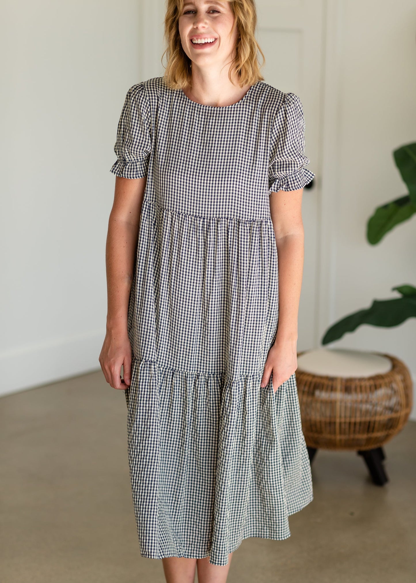 Navy Tiered Gingham Midi Dress -FINAL SALE Dresses