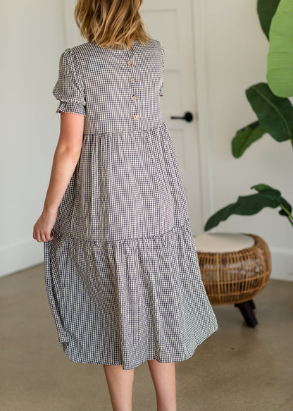 Navy Tiered Gingham Midi Dress -FINAL SALE Dresses