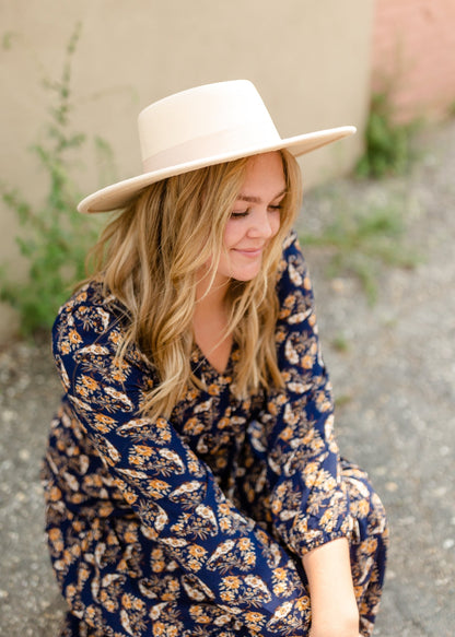 Navy V-Neck Floral Paisley Print Long Sleeve Dress Dresses Hayden