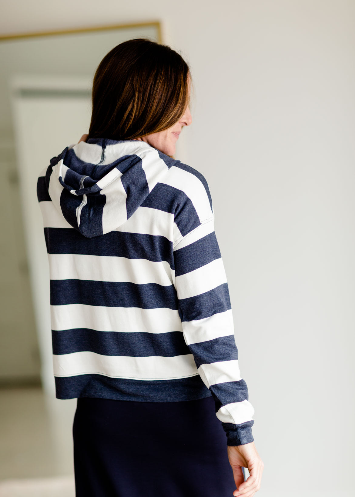 Navy & White Striped Hooded Sweatshirt Shirt Thread & Supply