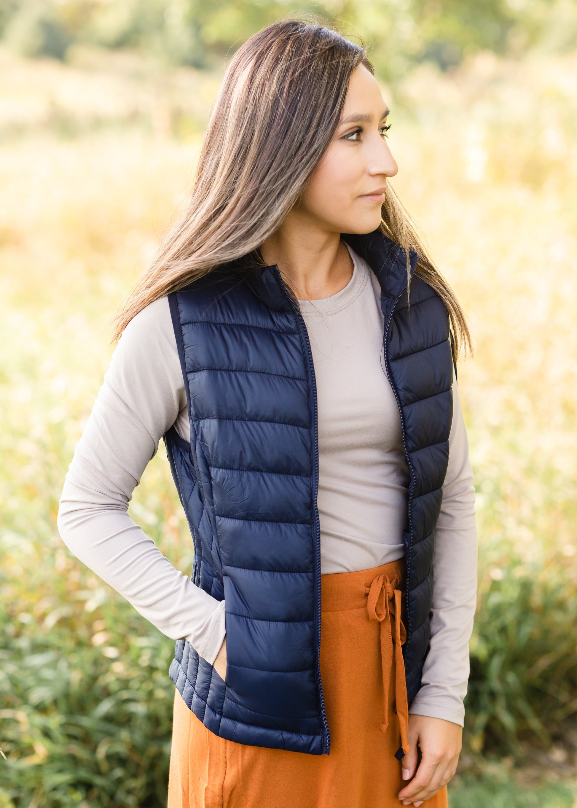 Navy Zip Up Padded Vest - FINAL SALE Tops