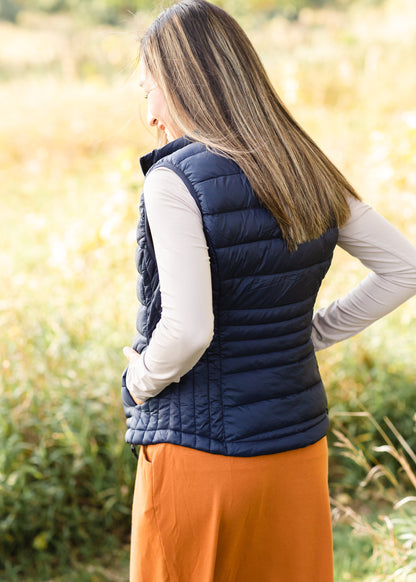 Navy Zip Up Padded Vest - FINAL SALE Tops