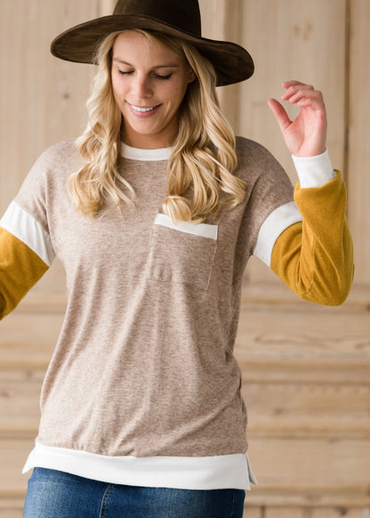 Neutral Knit Top With Pocket - FINAL SALE Tops