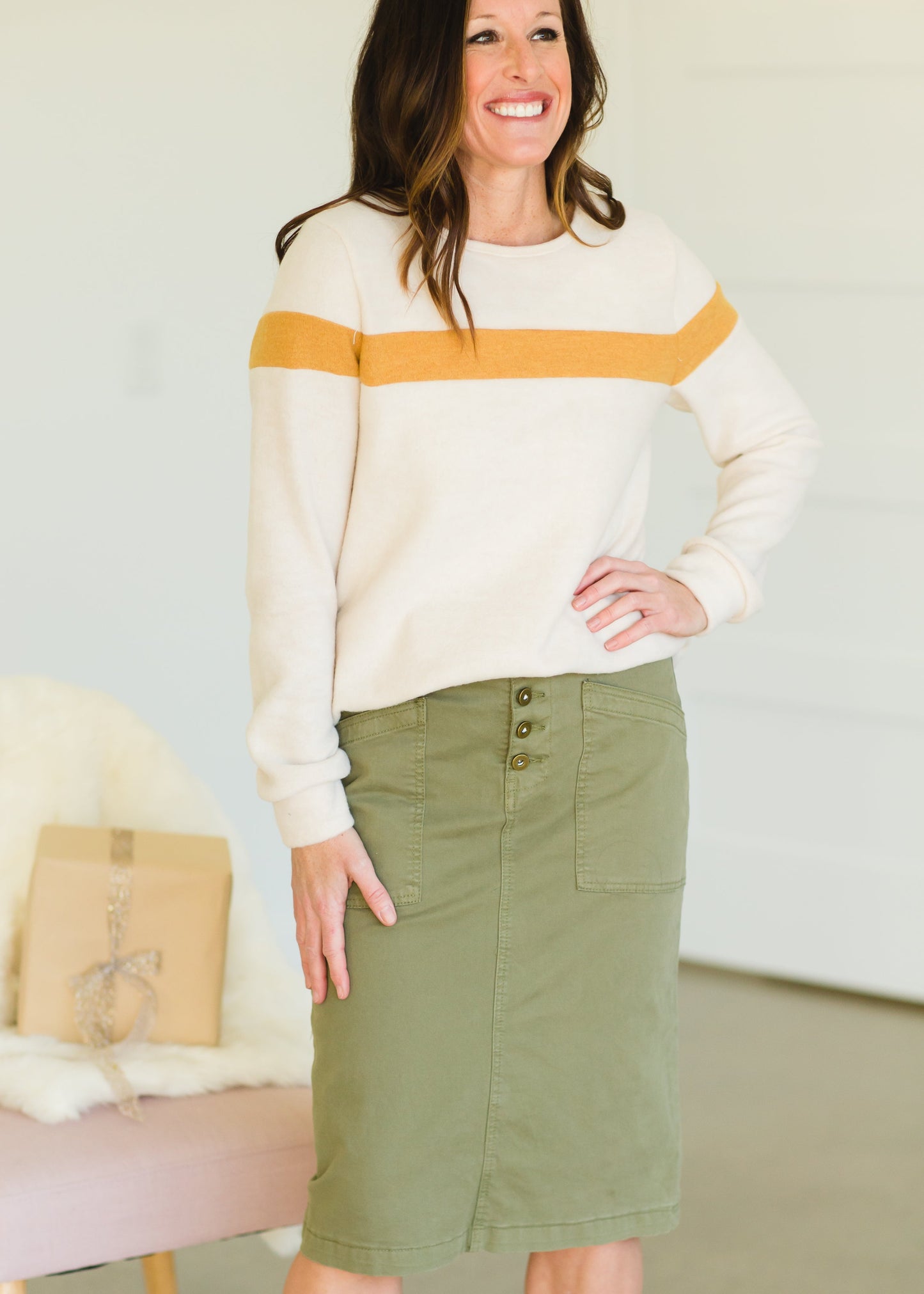 Oatmeal Crewneck Mustard Stripe Top - FINAL SALE Tops