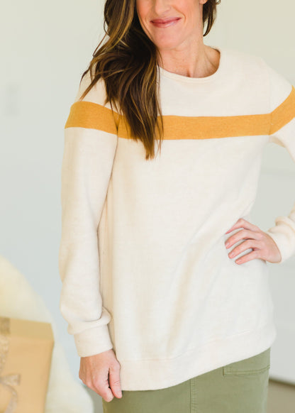 Oatmeal Crewneck Mustard Stripe Top - FINAL SALE Tops