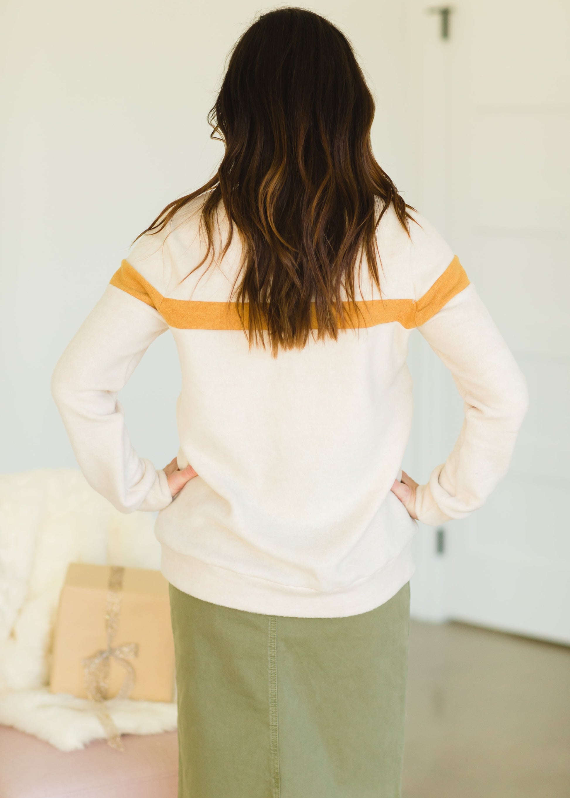 Oatmeal Crewneck Mustard Stripe Top - FINAL SALE Tops