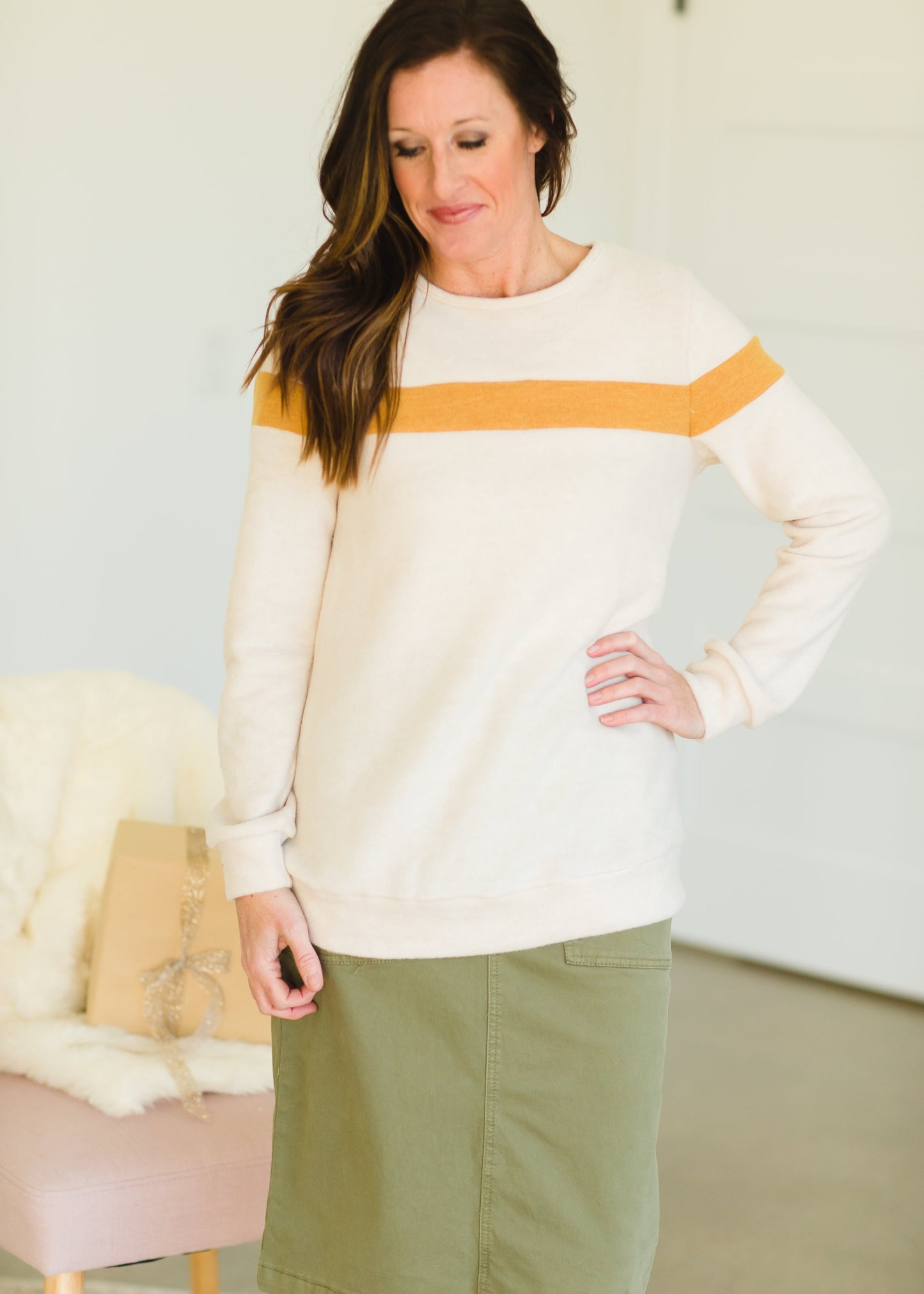 Oatmeal Crewneck Mustard Stripe Top - FINAL SALE Tops