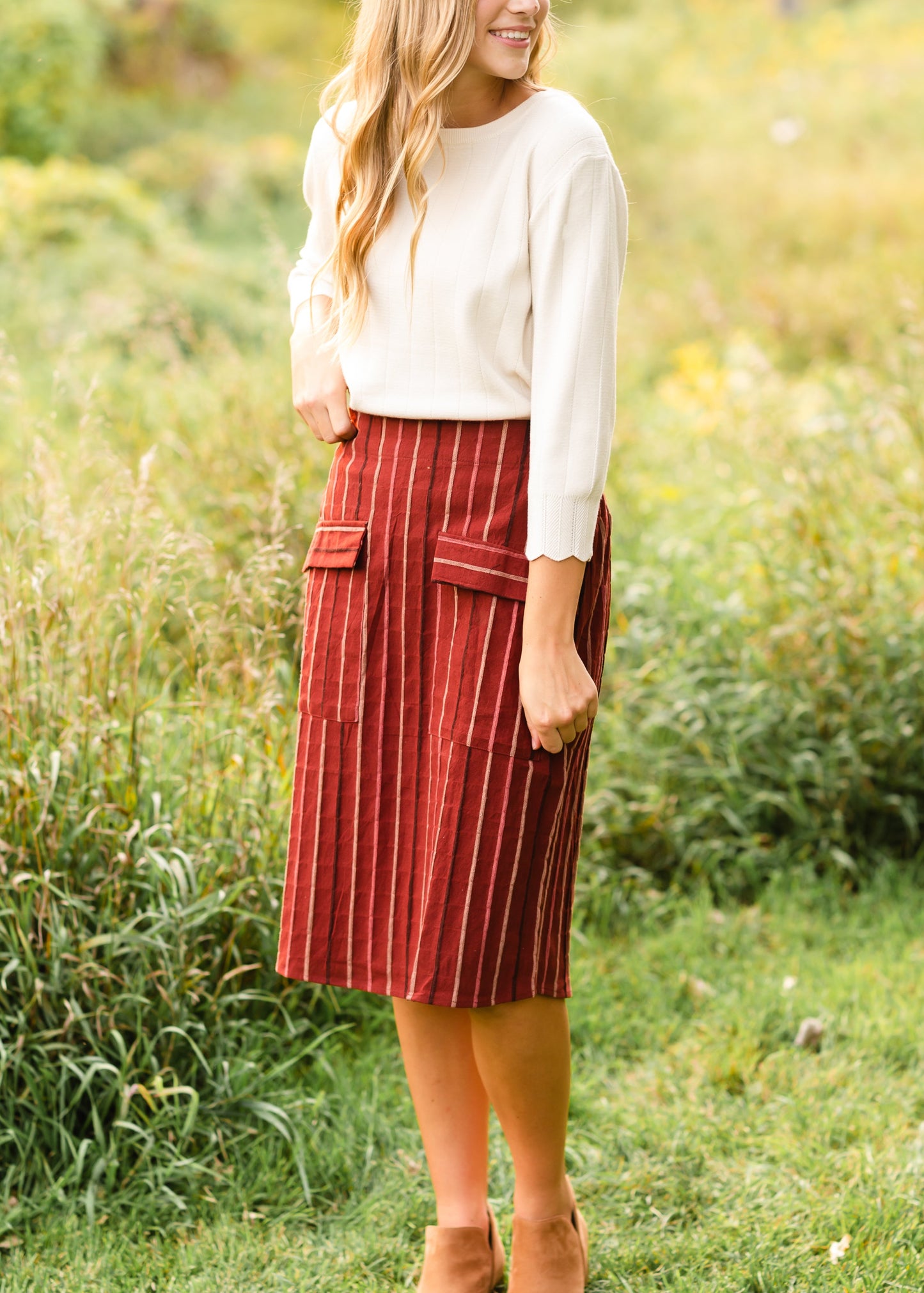 Oatmeal Scalloped Detail Sweater Tops