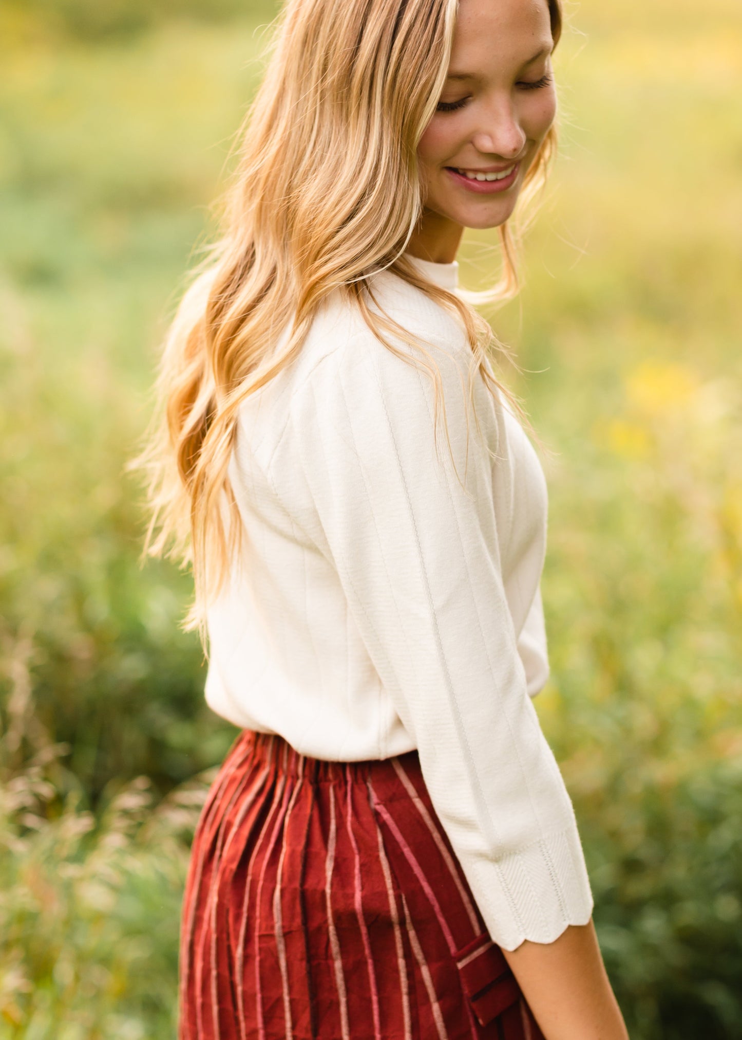 Oatmeal Scalloped Detail Sweater Tops