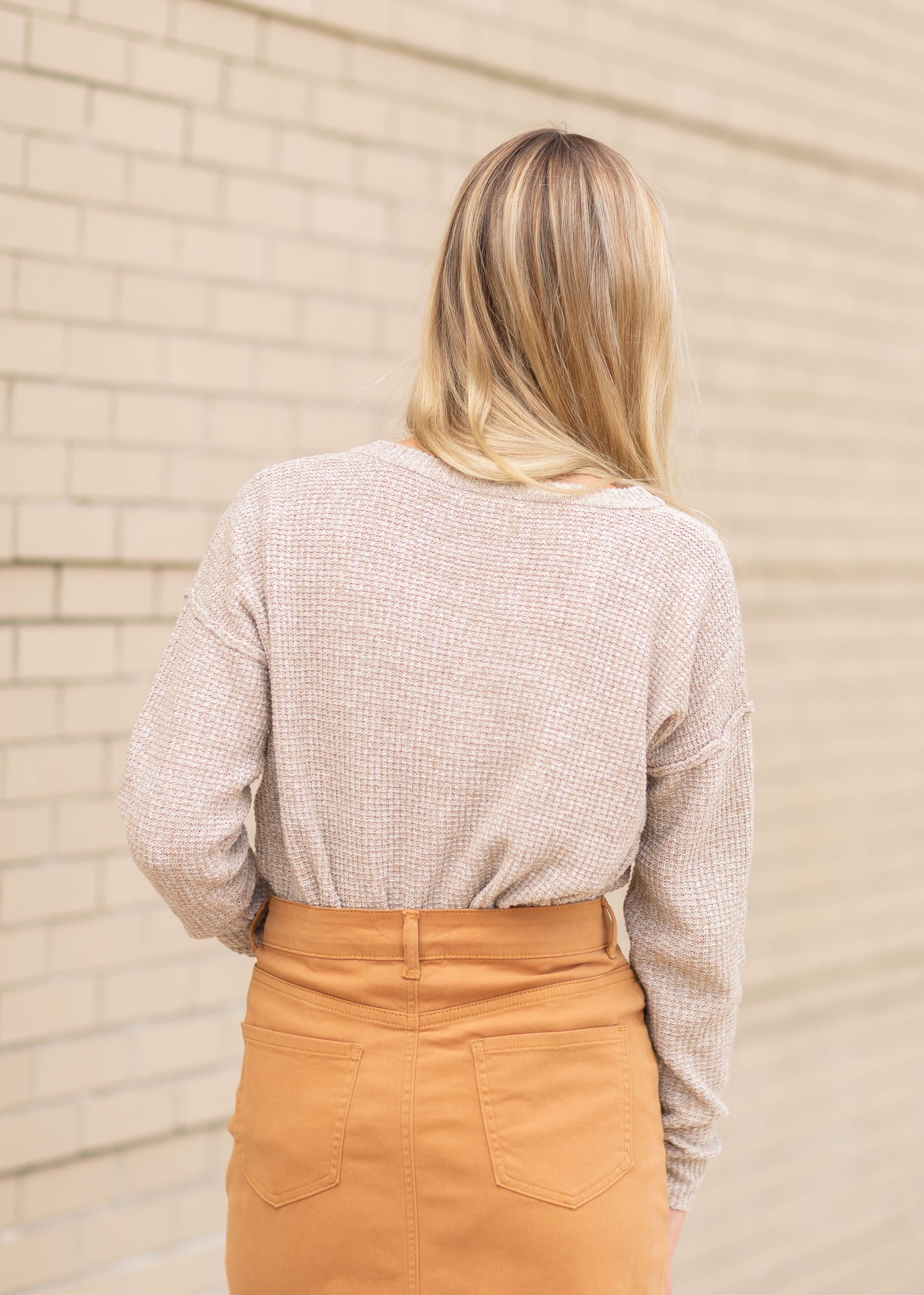 Oatmeal Waffle Knit Sweater Tops