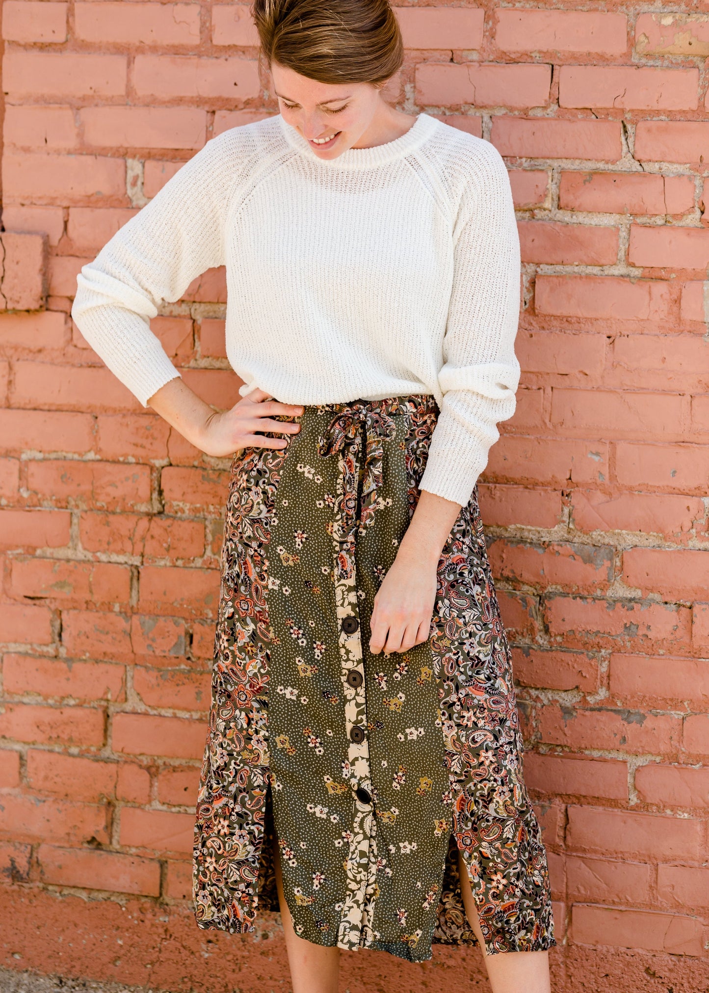 Olive Button Front Floral Midi Skirt - FINAL SALE Skirts