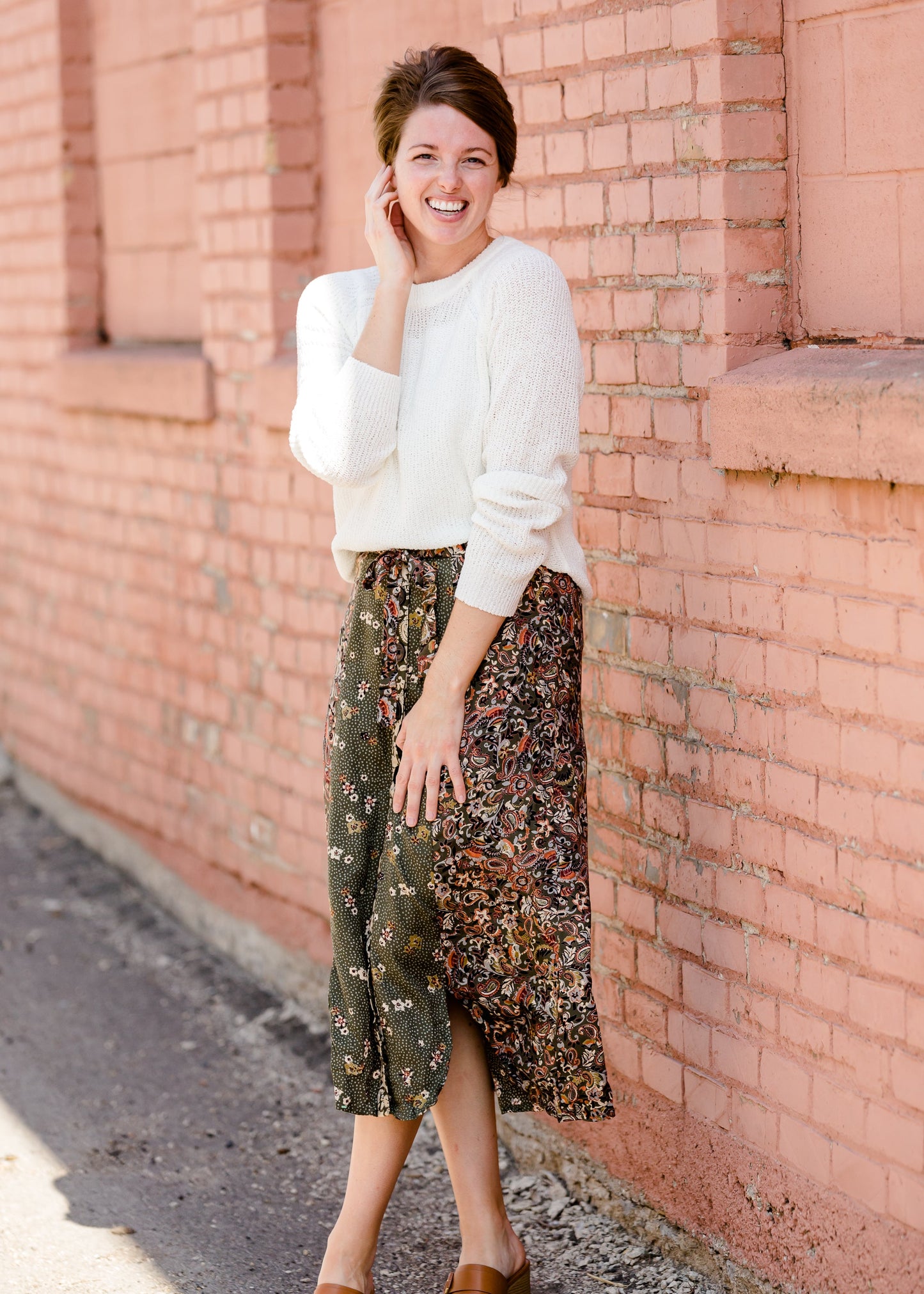 Olive Button Front Floral Midi Skirt - FINAL SALE Skirts