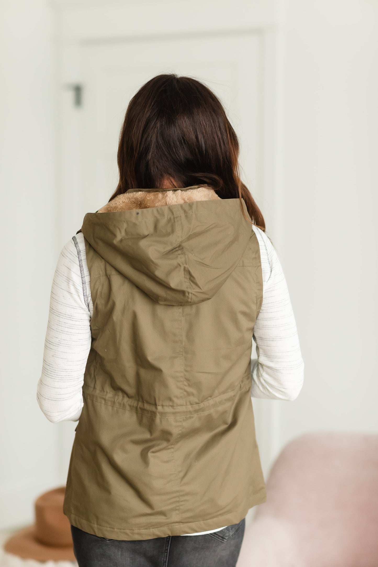 Olive Faux Fur Zip Up Vest - FINAL SALE Tops