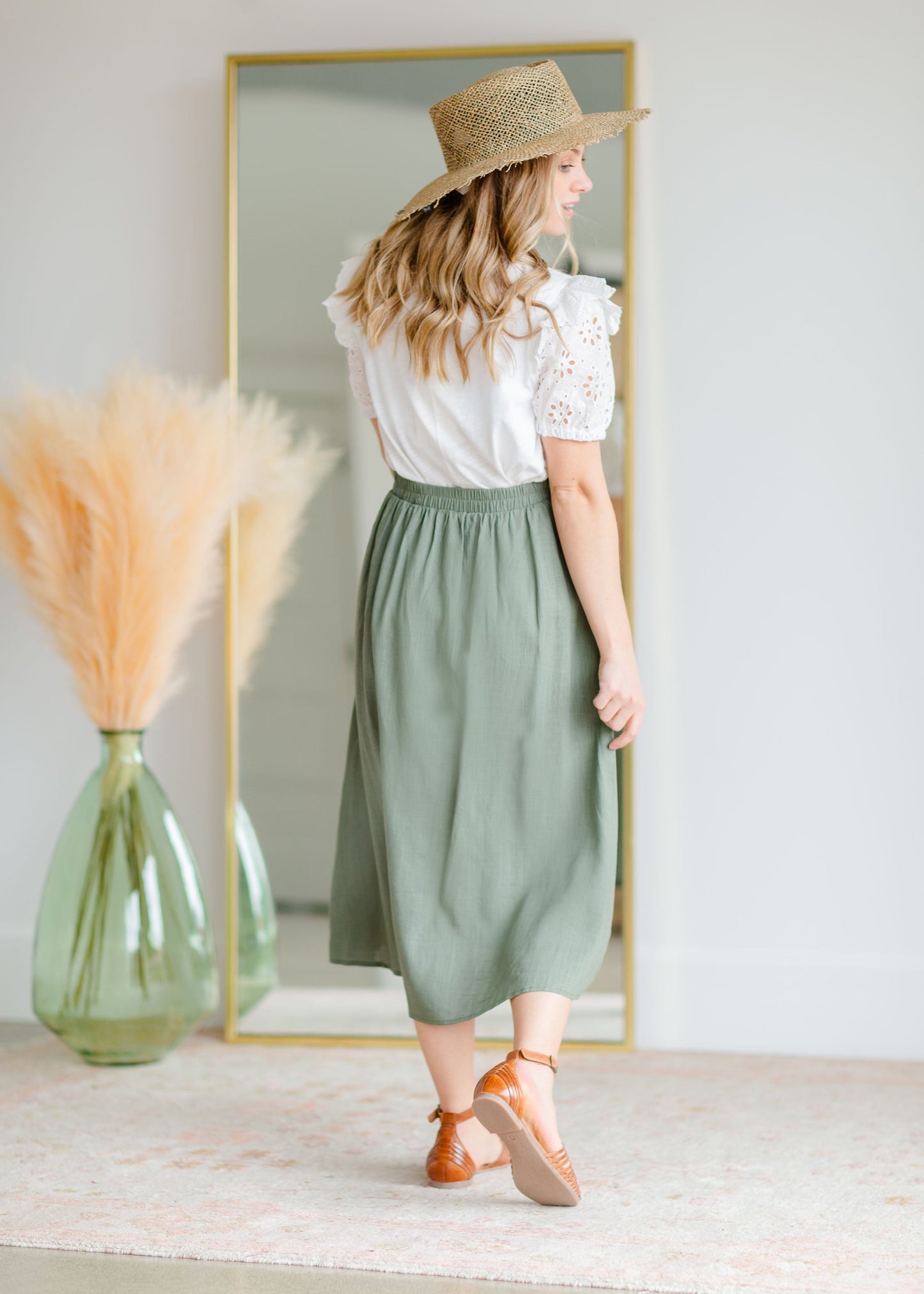 Olive Green Button Up Midi Skirt Skirts Hayden Los Angeles