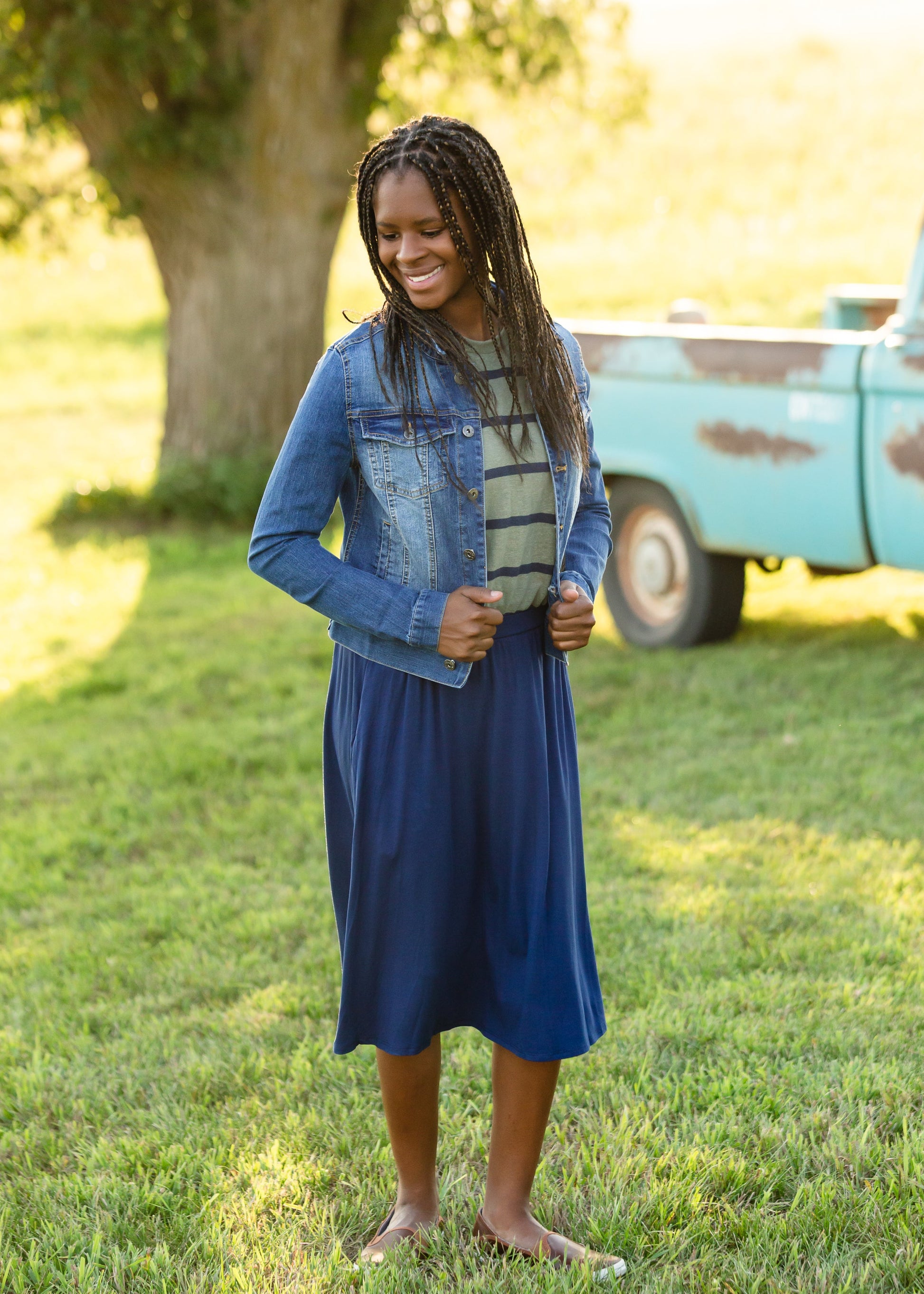 Olive + Navy Striped Basic Tee Tops