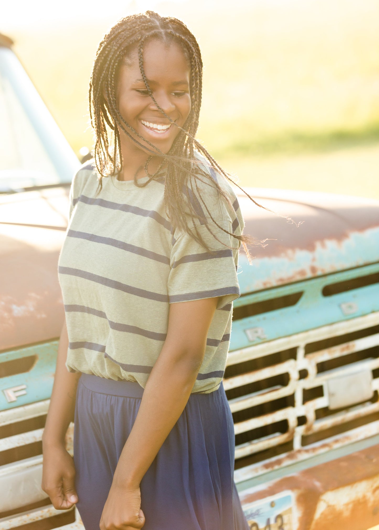 Olive + Navy Striped Basic Tee Tops