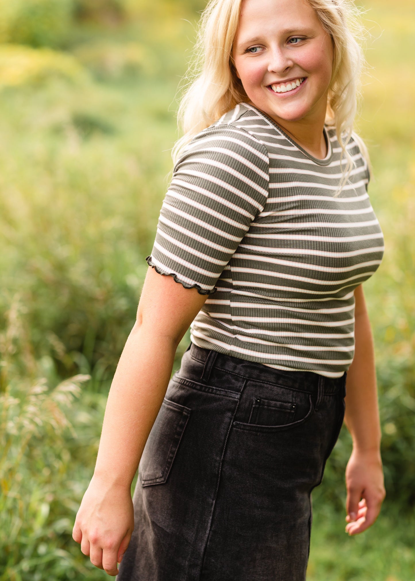 Olive + Pink Ribbed Striped Top - FINAL SALE Tops