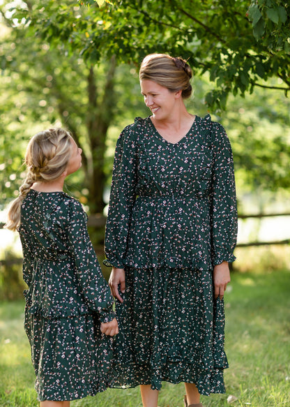 Olive Ruffle Shoulder Floral Midi Dress Dresses Hayden Los Angeles