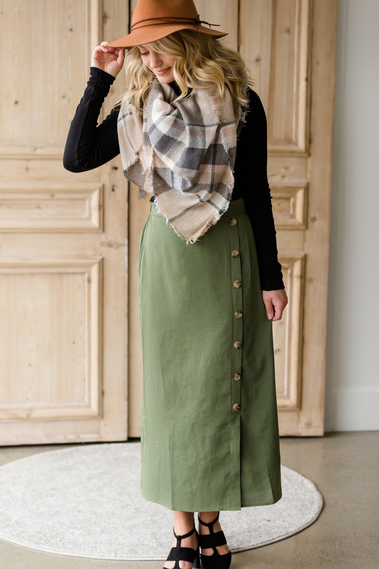 Olive Side Detail Midi Skirt - FINAL SALE Skirts