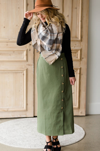 Olive Side Detail Midi Skirt - FINAL SALE Skirts