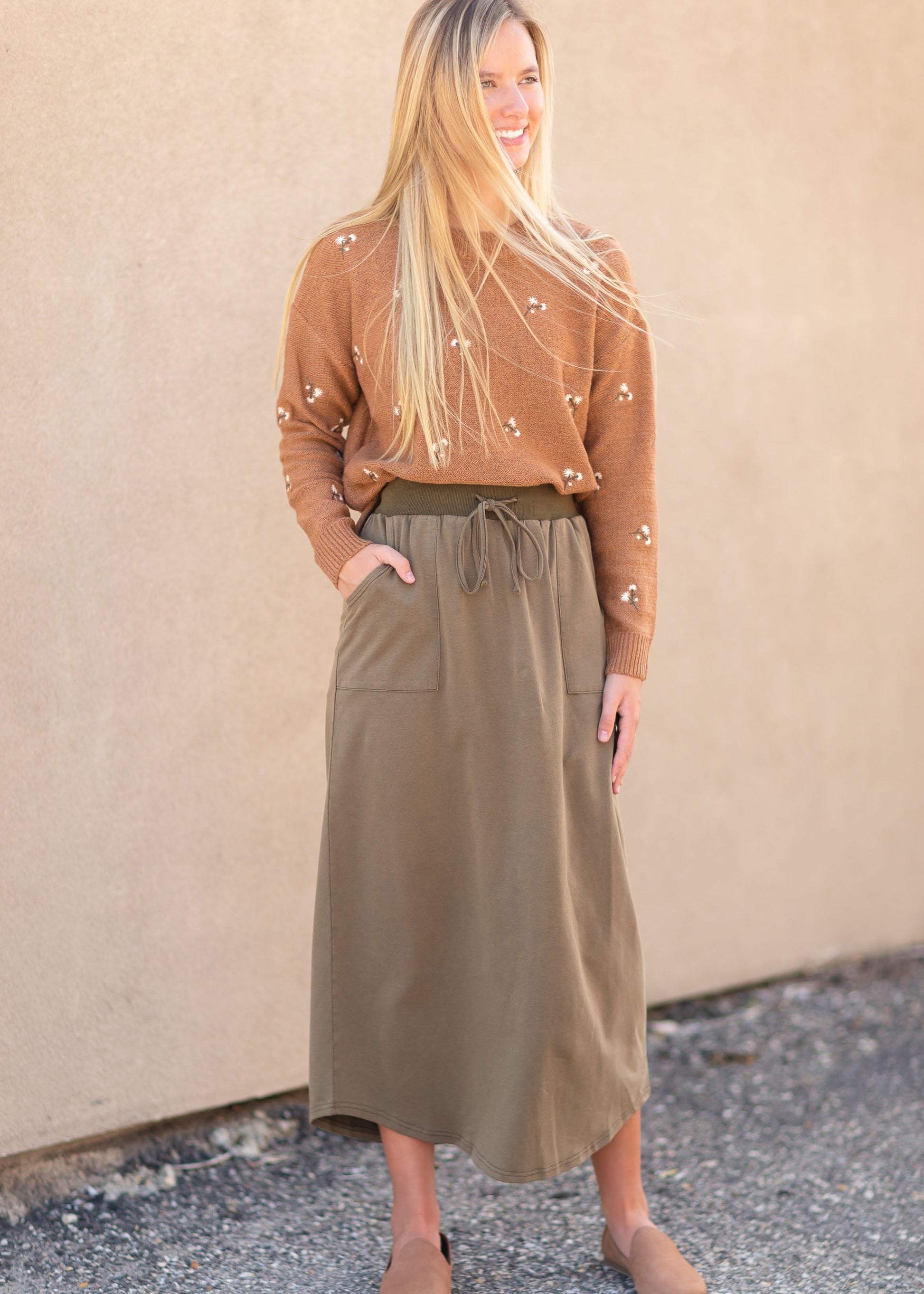 Olive Square Pocket Maxi Skirt Skirts