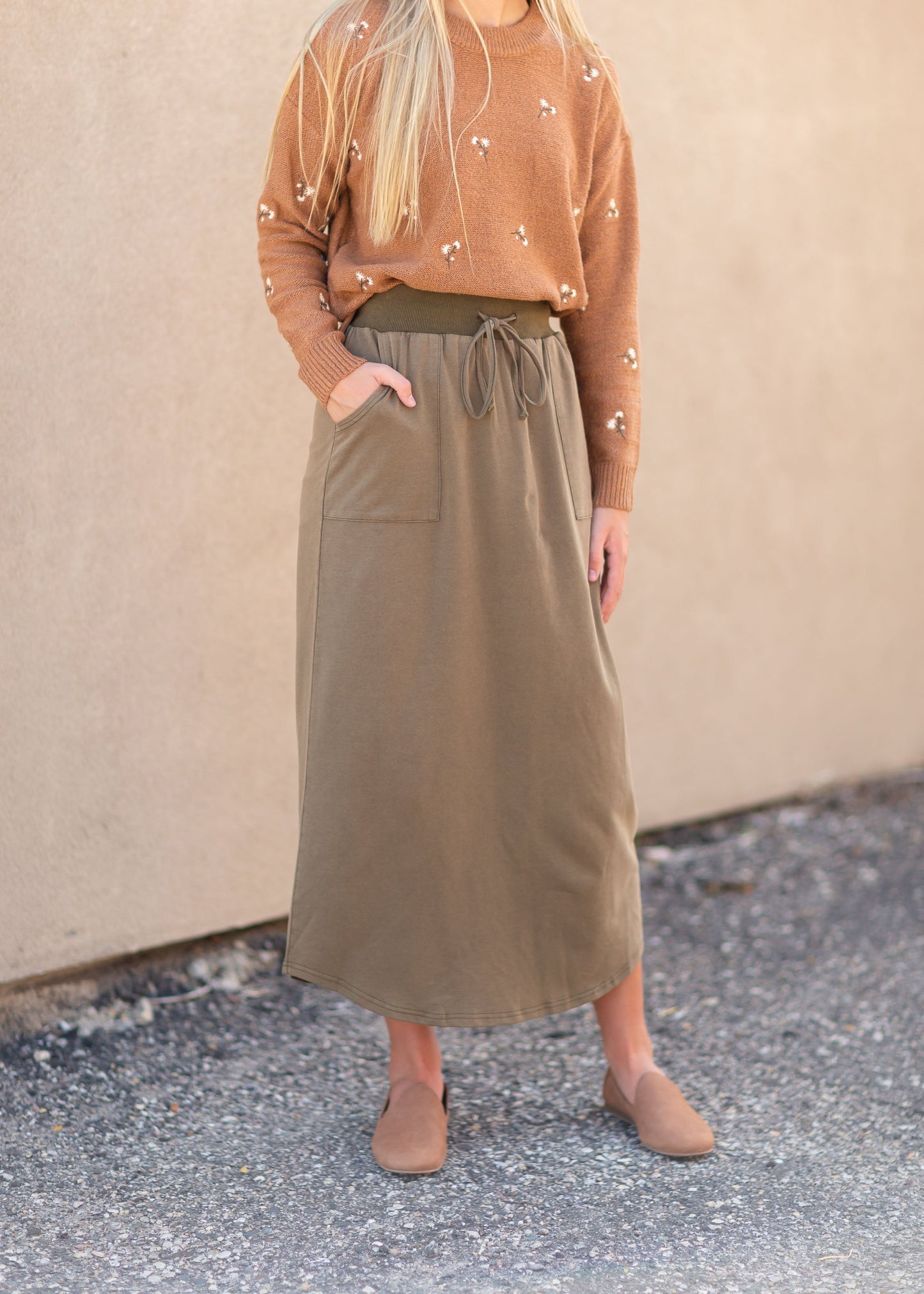 Olive Square Pocket Maxi Skirt Skirts