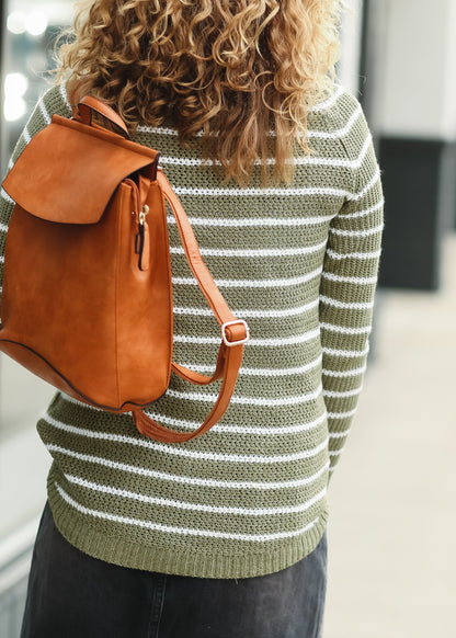 Olive Striped Tulip Hem Sweater - FINAL SALE Tops