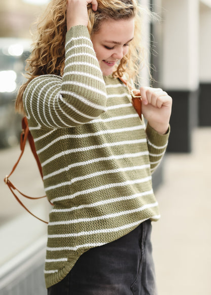 Olive Striped Tulip Hem Sweater - FINAL SALE Tops