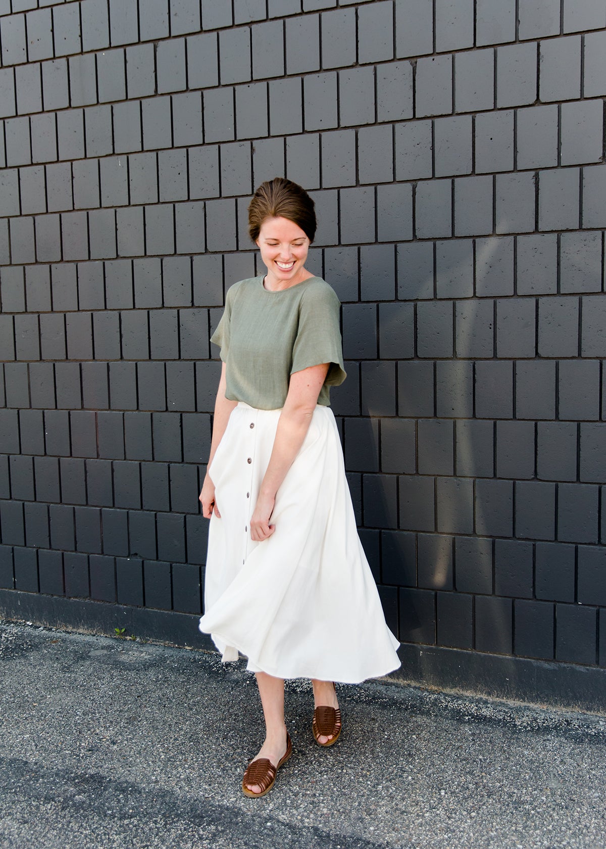 Olive blouse with a button detail