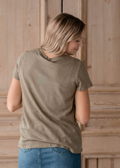 Olive V-Neck Smocked Top Shirt Hayden