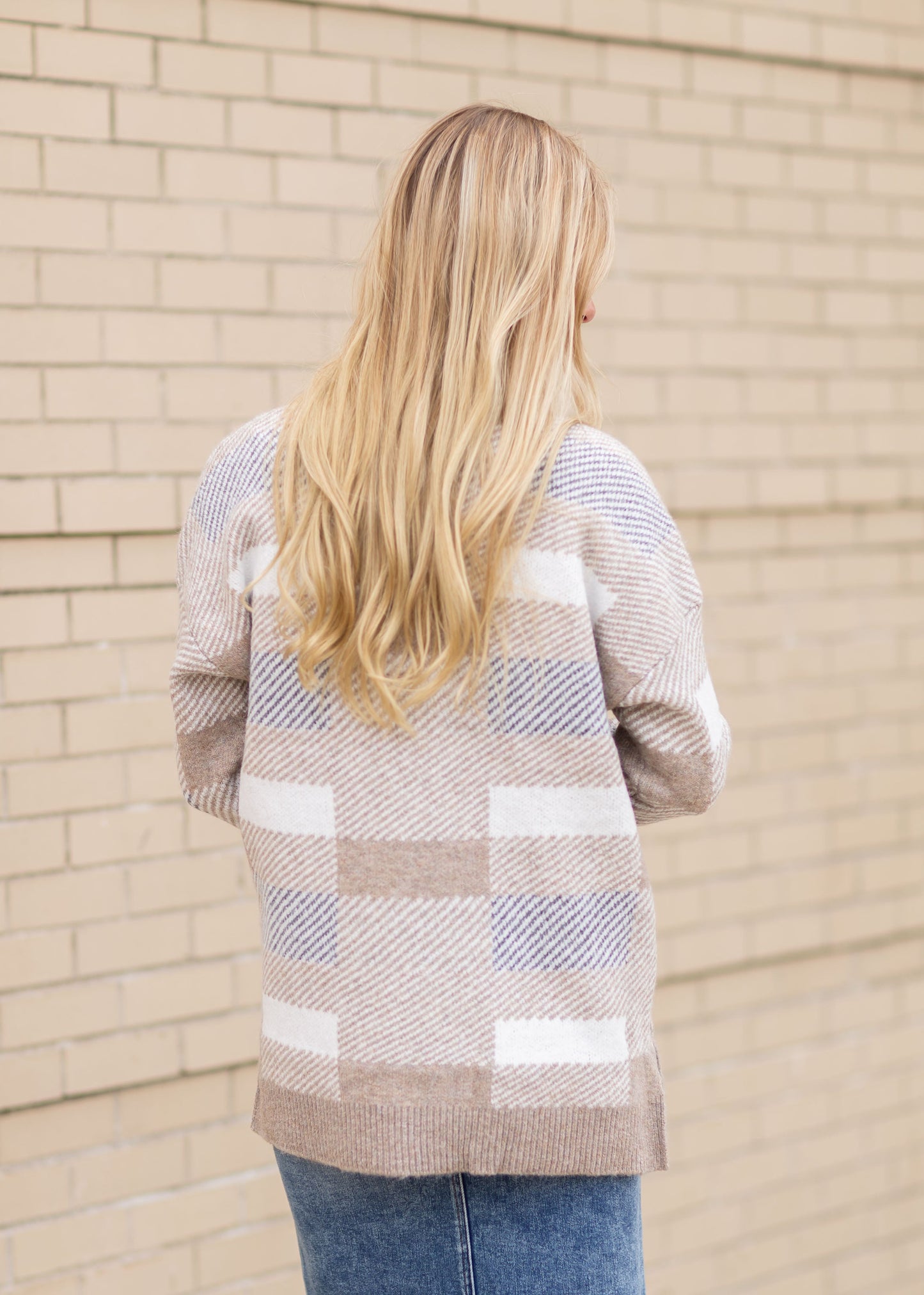 Open Front Checkered Cardigan Tops