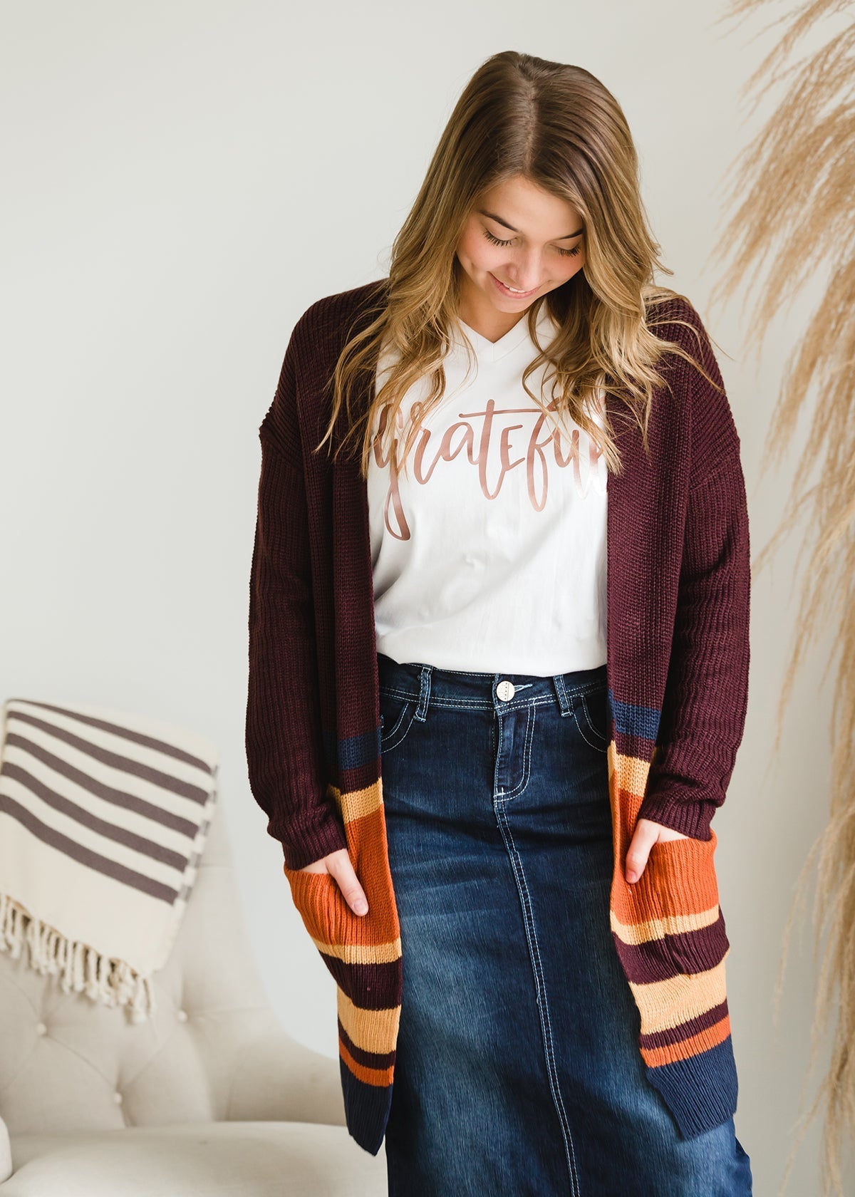 Open Front Long Striped Cardigan Layering Essentials